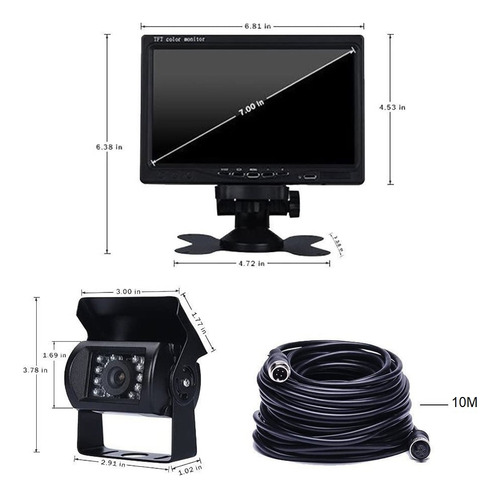 Camara Reversa Ir Monitor 7 PuLG Y Cable 10m 4pin Camion Bus Foto 2