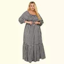 Vestido Longo Xadrez Feminino Para Festas Juninas Plus Size