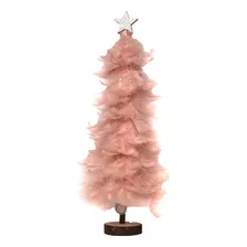 Árbol Navideño De Plumas Rosa/blanco Luz Led Navidad 46cm 