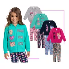 Kit 4 Conjunto Infantil Menina Moletom Blusa Capuz E Zíper