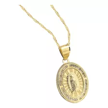 Medalla Virgen Guadalupe Resplando Y Cadena 2mm 10k Amarillo