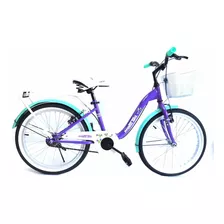 Bicicleta Paseo Femenina Power Bike Lady R20 Frenos V-brakes Color Morado/turquesa Con Pie De Apoyo