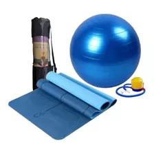 Kit Bola Suíça 55 Cm Pilates + Tapete Mat Tpe C/ Bolsa 6 Mm 