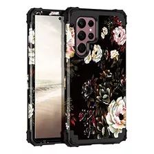 Funda Para Galaxy S22 Ultra 5g Blanco Flower/negro 3 Capa-02