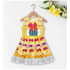 Vestido Infantil Menina Temático Estampa Junina Amarelo 03