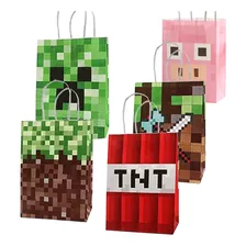 25 Bolsas Regalo Papel Fiesta Tematica Minecraft Recuerdos