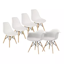 Set 4 Sillas + 2 Sillones Eames Diseño Moderno Pata Madera 