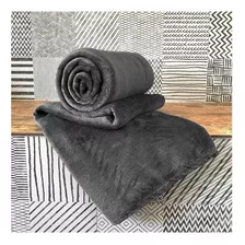 Cobertor Bonne Nuit Microfibra Flannel Cor Chumbo Com Design Liso De 2.2m X 1.8m