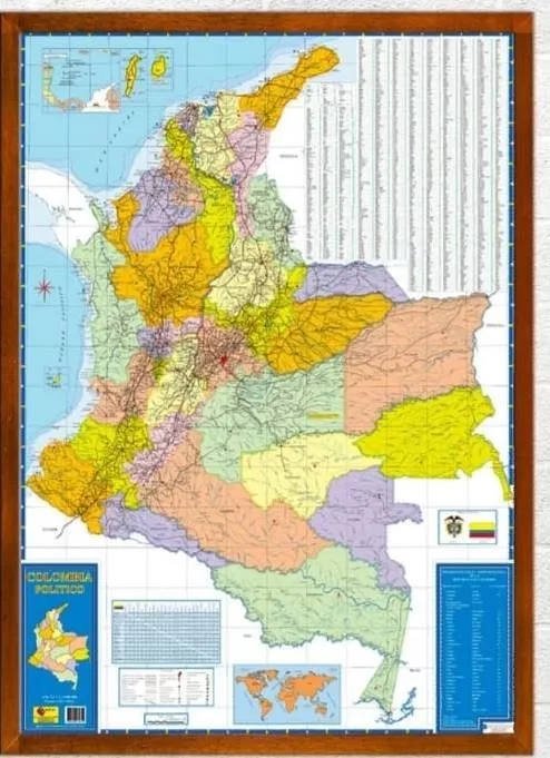 Mapa De Colombia Politico 70 X 100, Lámina Plastificada