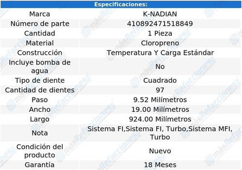 Banda De Distribucion K-nadian Sprint L3 1.0l 89 Al 92 Foto 3