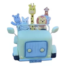 Adorno En Porcelana Fria Para Torta Auto Safari Con Animales