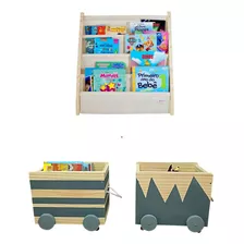 Kit Organizadores De Brinquedos + Rack Para Livros Infantil