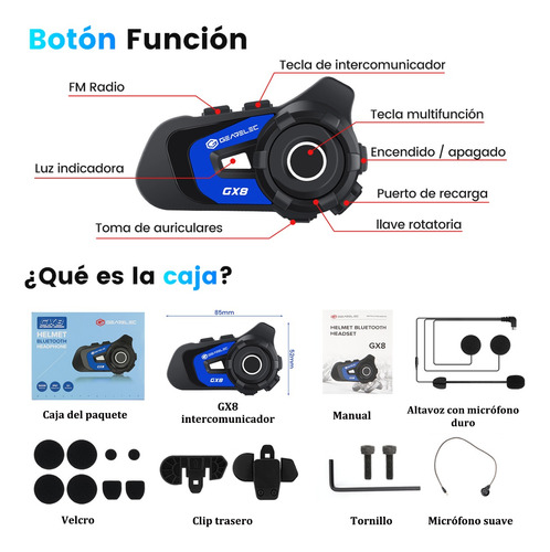 Intercomunicador Audfonos Bt5.1 Para Casco 1500m Ip67 Fm Foto 10