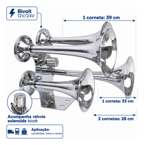Buzina A Ar Marítima Trem Com 4 Cornetas Bivolt — foto 3