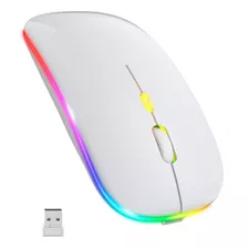 Mouse Sem Fio Recarregável Led Rgb Receptor 2.4 Ghz Branco