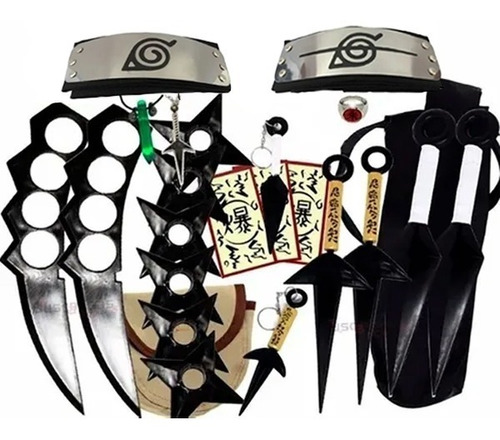 Kit Kunai & Bandana Naruto Boruto + Colar Akatsuki & Konoha Aldeia da Folha