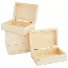 Juego De 4 Cajas Pequeñas De Madera Sin Acabar Manuali...