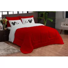 Kit Edredom Ternura Casal Queen + 4 Peças Dupla Face Vermelho/branco Estampa Ele/ela Casa Laura Enxovais