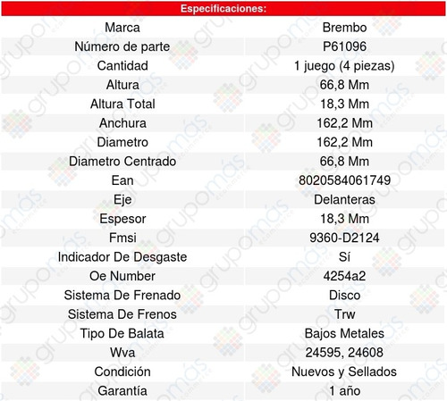 Balatas Delanteras Peugeot Expert 2.0l L4 08-09 Brembo Foto 3