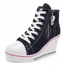 Zapatos Para Mujer Casual Plataforma Lona Tenis Con Tacones