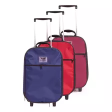 Kit 3 Mala Viagem De Bordo Mão Pequena Medida Anac 55x35x25 Cor Vermelho-azul Escuro Vermelho + Azul + Bordô