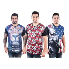 Kit 5 Camisas Masculina Moda Long Line Estampadas Oferta 