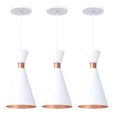 Kit 3 Pendente Lustre Mini Pequim 24cm Em Alumínio Cor Branco 110v/220v (bivolt) Iluminar Ambiente