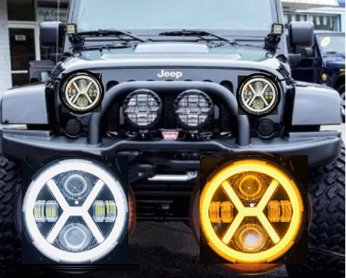 Faro Led 7 PuLG Angel Hypx Jeep Wrangler Toyota Harley Vocho Foto 5