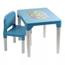 Conjunto Mesa E Cadeira Infantil Educativa Azul Crianças 