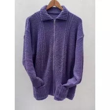 Sweaters Violeta Con Cierre Y 2 Bolsillos