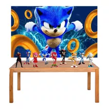 Kit Painel + Displays Sonic Filme Decoração De Festa 3