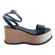 Sandalias Negras Con Plataforma Yute - Jimena