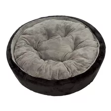 Cama Para Perros Redonda 100 Cm Tela Piel Conejo Negra Gris