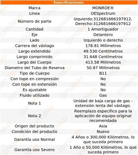 (1) Amortiguador Del Oespectrum Gas Der O Izq Routan 09/14 Foto 2