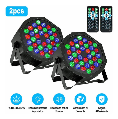 2 Pack Cañón Led 36x1 Luces Audio Rítmico Multicolor Fiestas