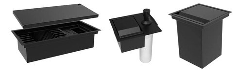 Kit Calha Inox Úmida 40cm  Lixeira 3,9l+ Porta Esponja Preto