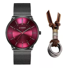 Relógio Curren Masculino Ultra Fino Metálico + Colar Anéis