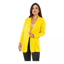 Kit 3 Blazer Feminino Social Moda Acinturado Neoprene Longo