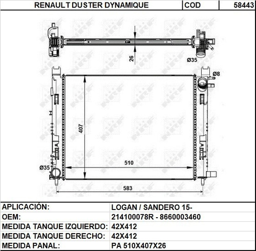 Radiador Renault Captur / Duster 15 /oroch/logan /sandero 16 Foto 2