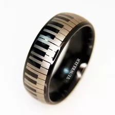 Anillo De Tungsteno Piano Keys Grabado A Laser