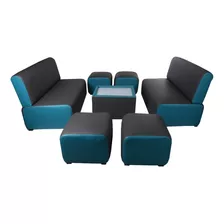 Sala Lounge Minimalista Moderna Sillones Puff Salas Mueble Color Gris Turquesa