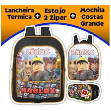 Kit Mochila Escolar Estojo Lancheira Termica Roblox 2zp