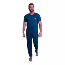 Pijama Longo Adulto Masculino Manga Curta E Calça Longa