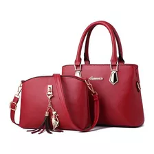 Bolso 2 Unids Mujer Señora Tote Cartera Cuero Alta Calidad+r