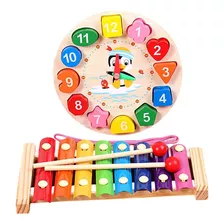 Brinquedo Educativo Montessoriano Xilofone Musical + Relógio