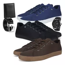 Kit 3 Tênis Sapatênis Masculino Casual Com Cadarço E Brindes