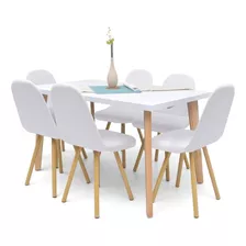 Set Comedor Lugo Matiz 6 Puestos En Cuero Sintético Color Blanco