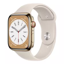 Apple Watch Series 8 Gps + Celular - Caja De Acero Inoxidable Color Oro 45 Mm - Correa Deportiva Blanco Estelar - Patrón
