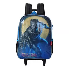 Mochila Escolar De Rodinhas Pantera Negra Marvel Vingadores Cor Preto