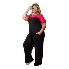 Conjunto Feminino Plus Size Blusa Calça Pantalona Grande G2